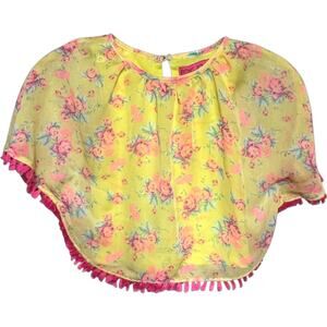 Betsey Johnson Floral Fringe Poncho Yellow Pink 4T
